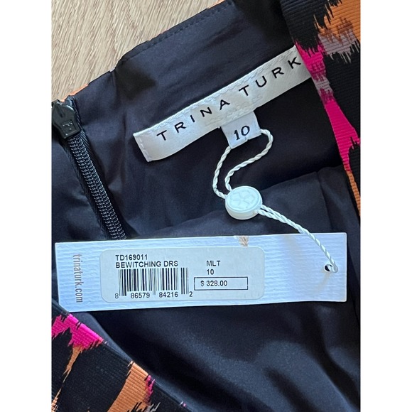 Trina Turk Bewitching Dress Black Pink Orange Leopard Print Sheath Size 10 - Picture 7 of 8